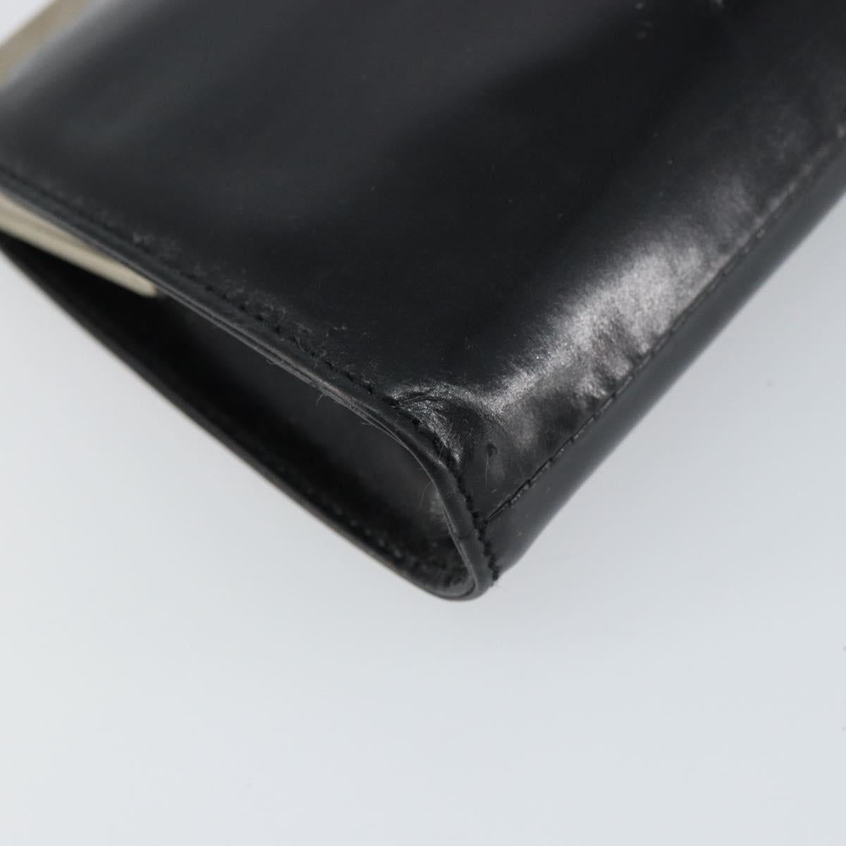 GUCCI Chain Shoulder Bag Leather Black Silver Auth 160616