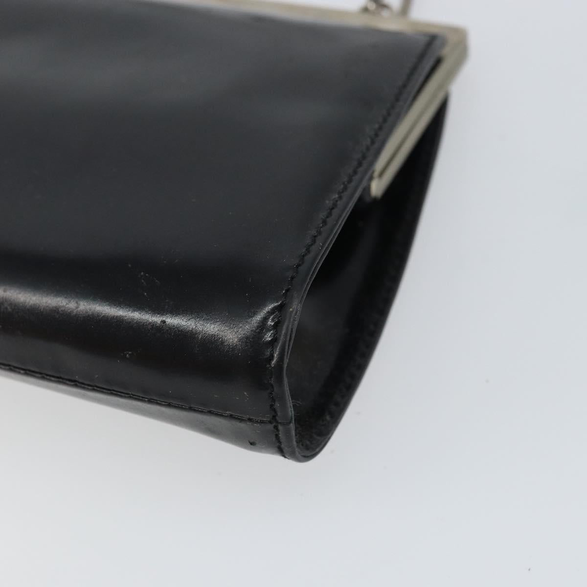 GUCCI Chain Shoulder Bag Leather Black Silver Auth 160616