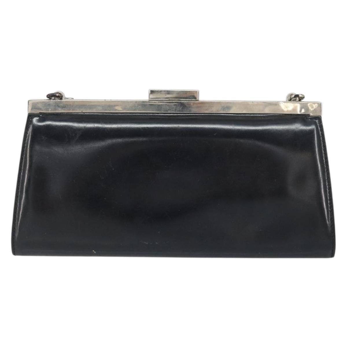 GUCCI Chain Shoulder Bag Leather Black Silver Auth 160616