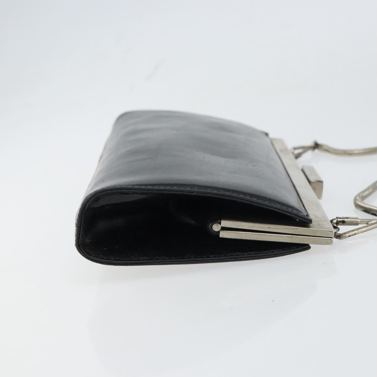 GUCCI Chain Shoulder Bag Leather Black Silver Auth 160616