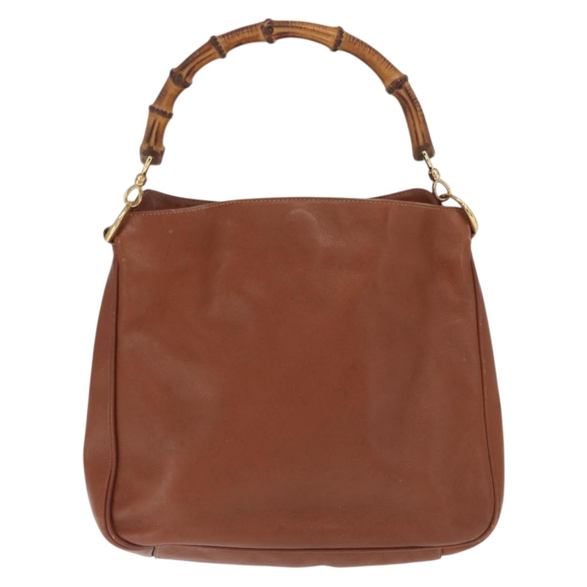 GUCCI Bamboo Hand Bag Leather Brown Gold 001 1638 Auth 160617