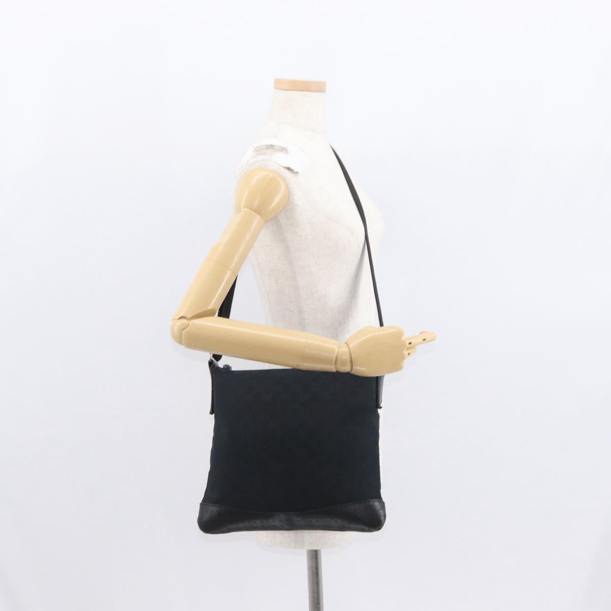 GUCCI GG Canvas Shoulder Bag Black Silver 145857 Auth 160622