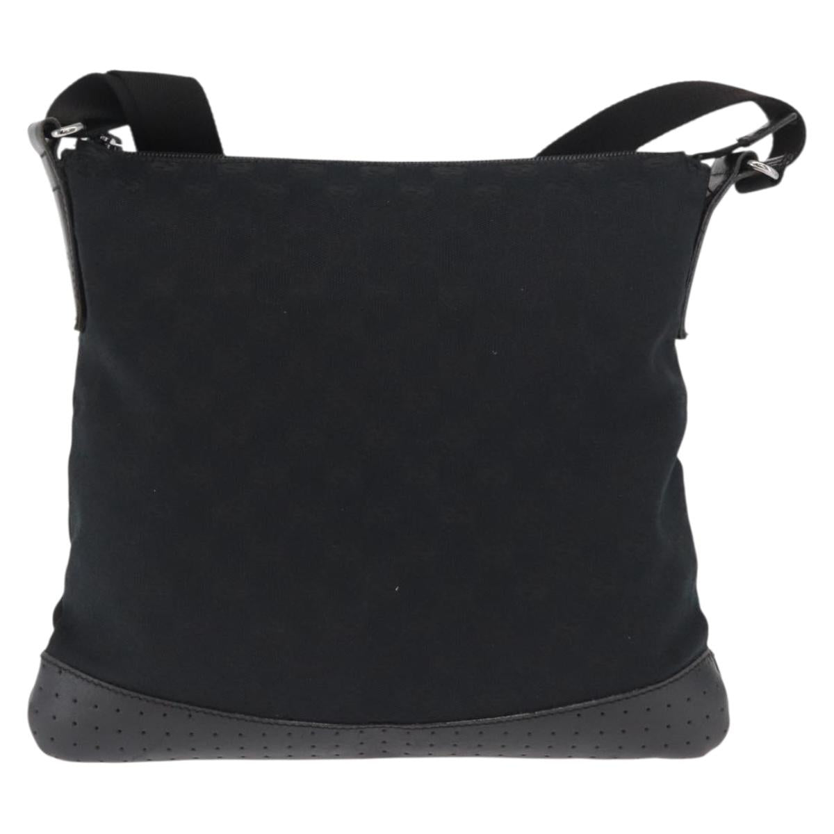 GUCCI GG Canvas Shoulder Bag Black Silver 145857 Auth 160622
