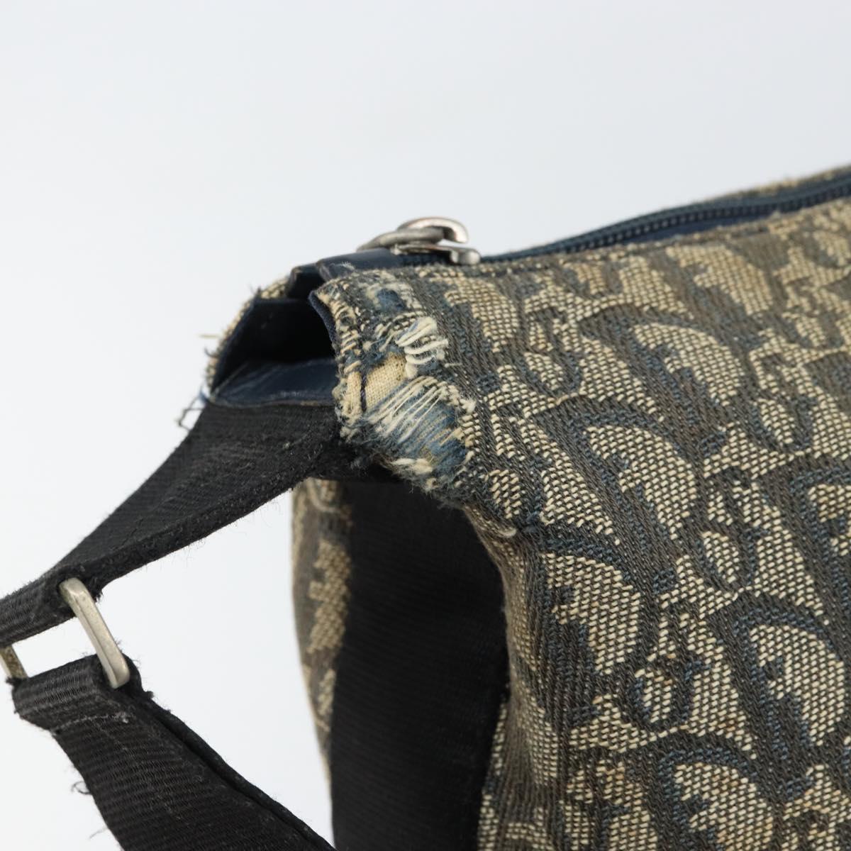 Christian Dior Trotter Canvas Shoulder Bag Navy Silver Auth 160673