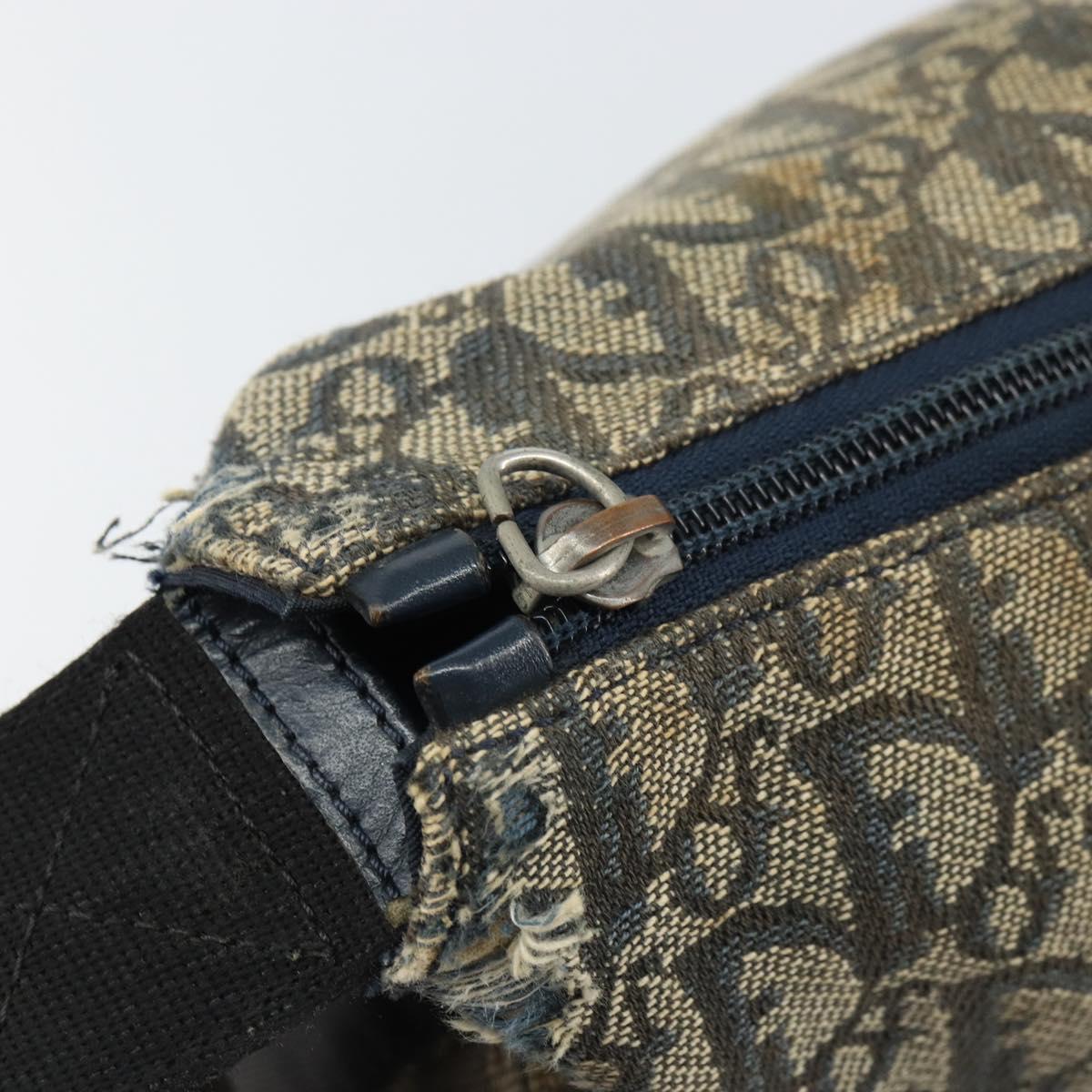 Christian Dior Trotter Canvas Shoulder Bag Navy Silver Auth 160673