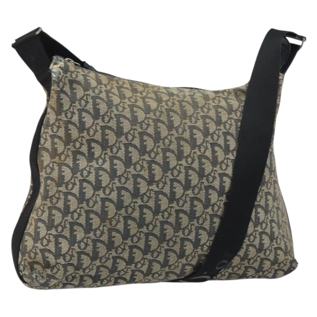 Christian Dior Trotter Canvas Shoulder Bag Navy Silver Auth 160673
