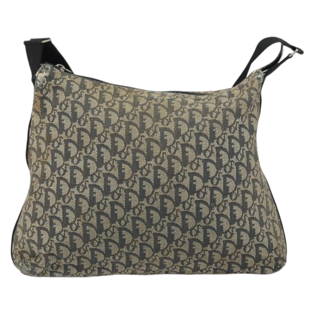 Christian Dior Trotter Canvas Shoulder Bag Navy Silver Auth 160673