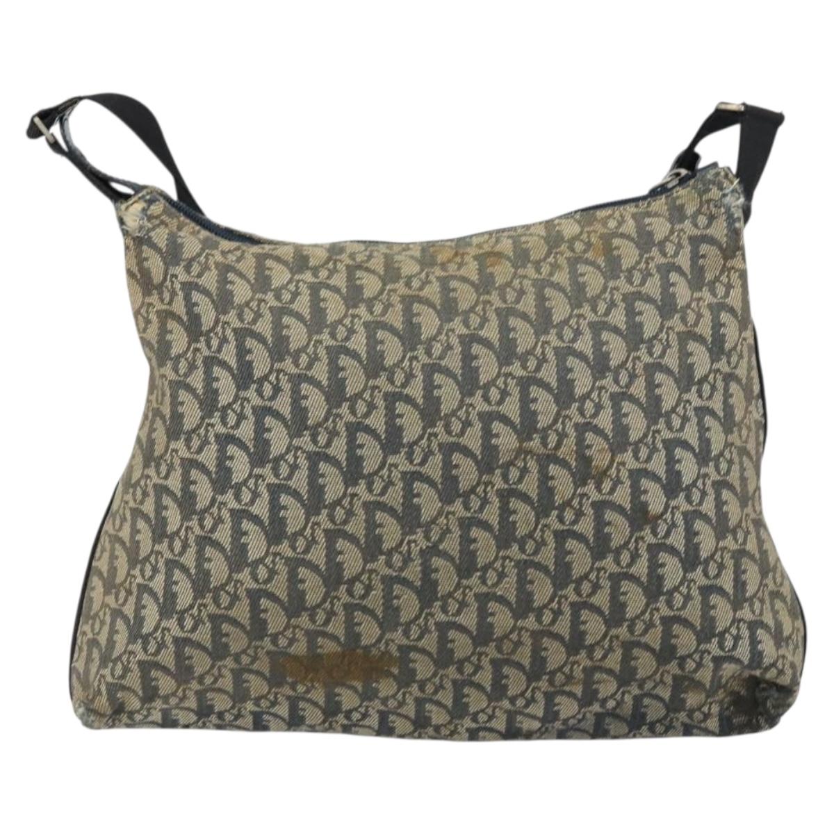 Christian Dior Trotter Canvas Shoulder Bag Navy Silver Auth 160673