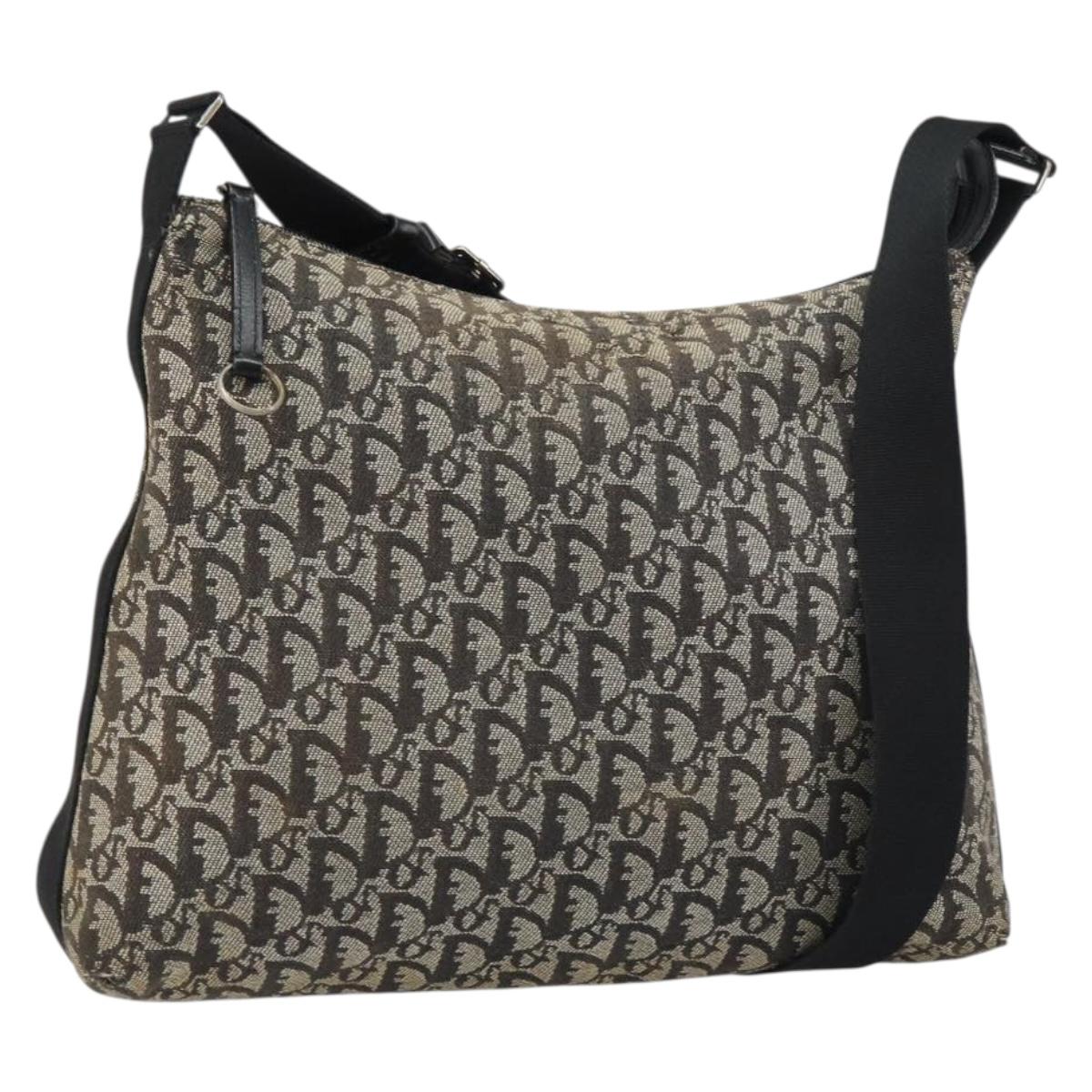 Christian Dior Trotter Canvas Shoulder Bag Navy Silver Auth 160674