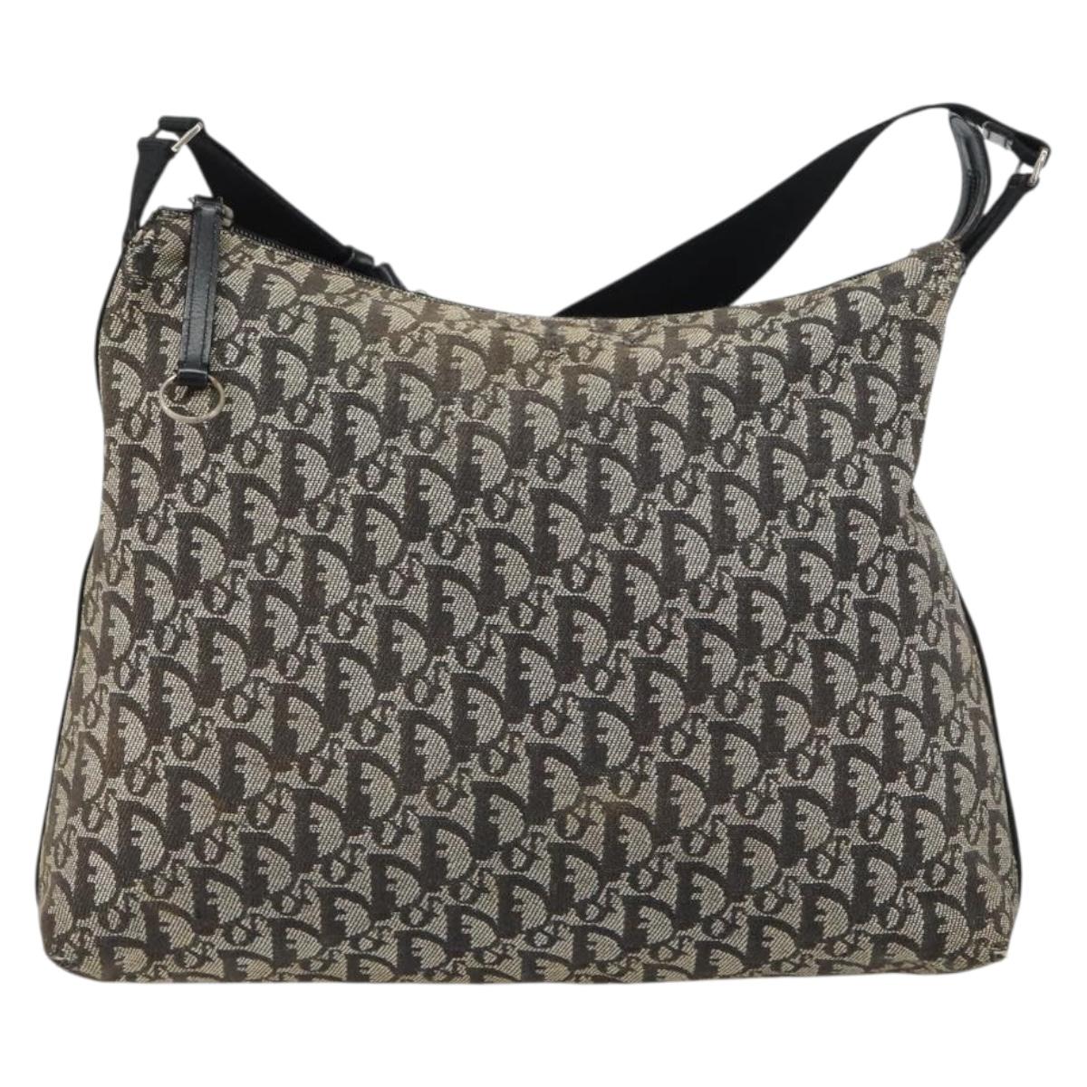 Christian Dior Trotter Canvas Shoulder Bag Navy Silver Auth 160674