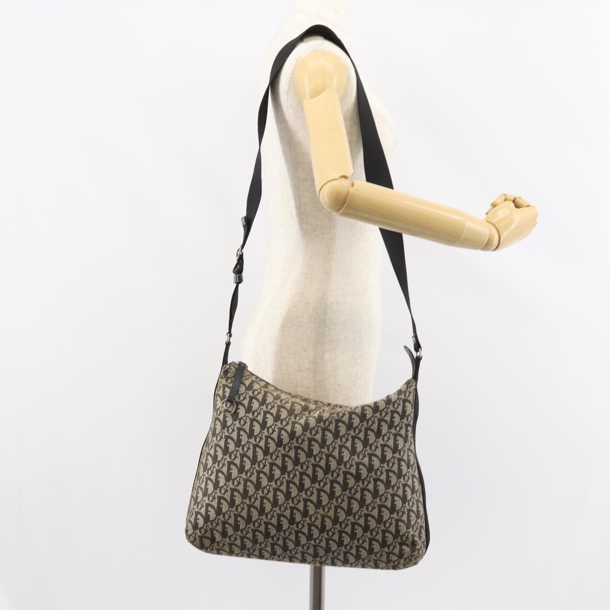 Christian Dior Trotter Canvas Shoulder Bag Navy Silver Auth 160674