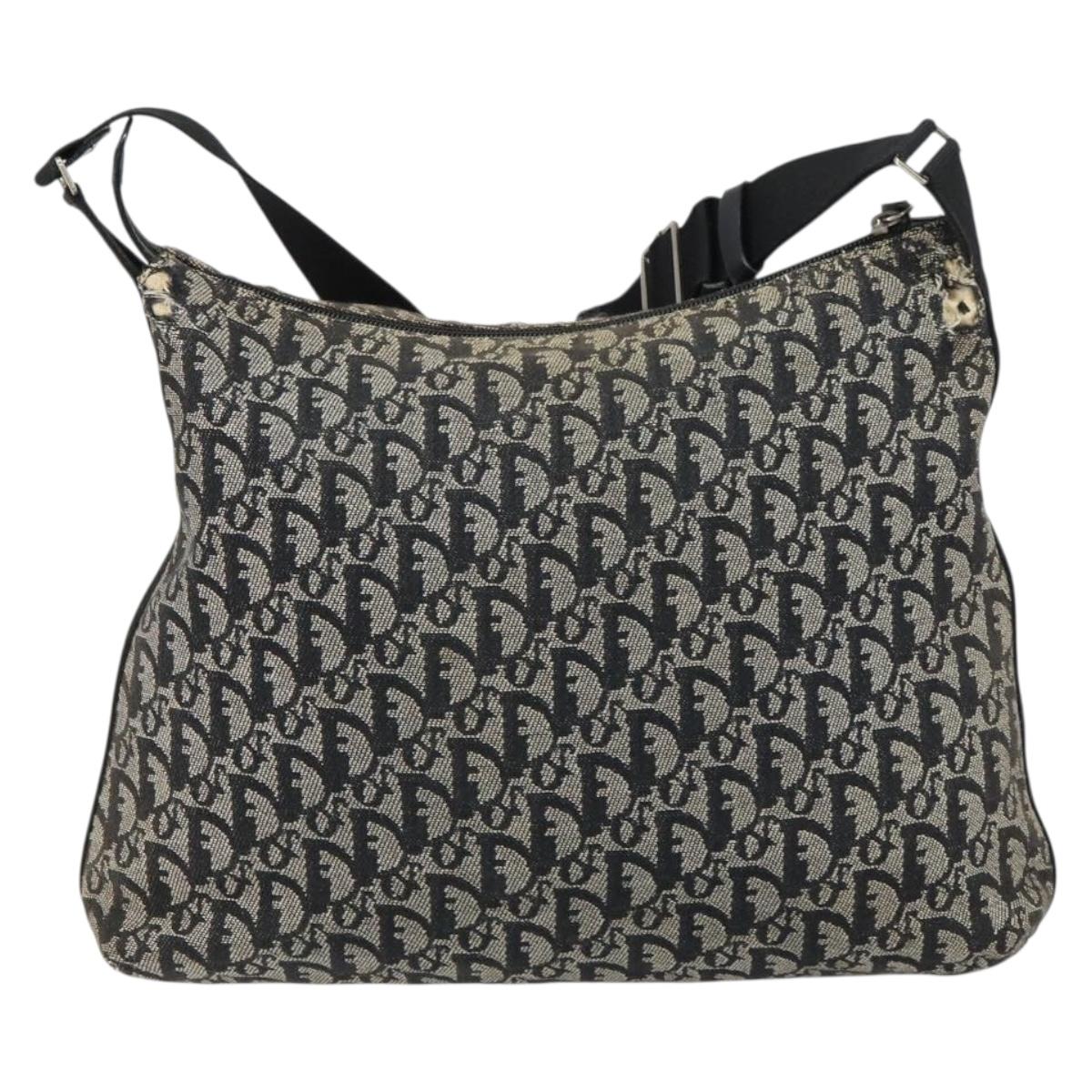 Christian Dior Trotter Canvas Shoulder Bag Navy Silver Auth 160674