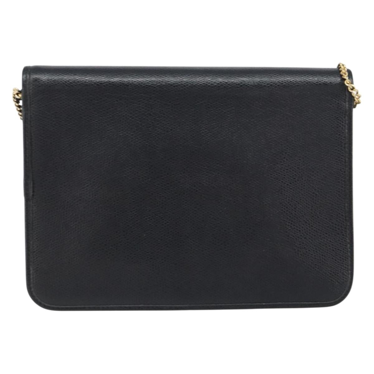 Christian Dior Chain Shoulder Bag Leather Black Gold Auth 160675