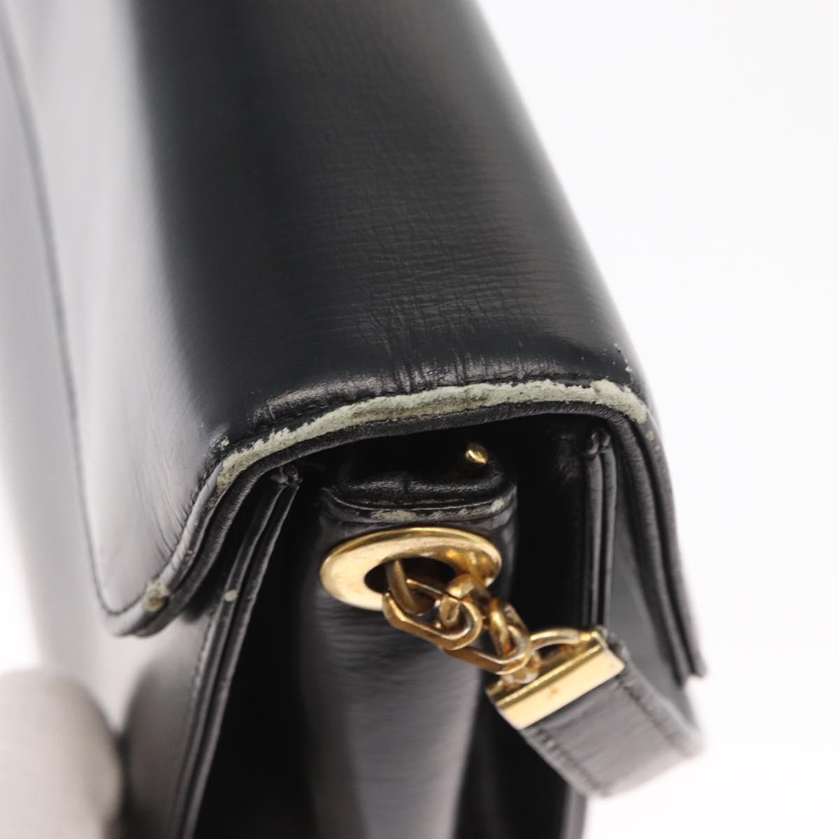 Christian Dior Shoulder Bag Leather Black Gold Auth 160676