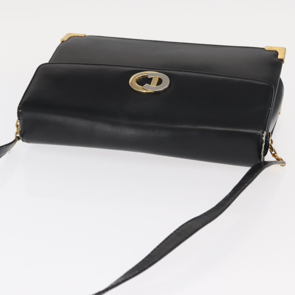 Christian Dior Shoulder Bag Leather Black Gold Auth 160676