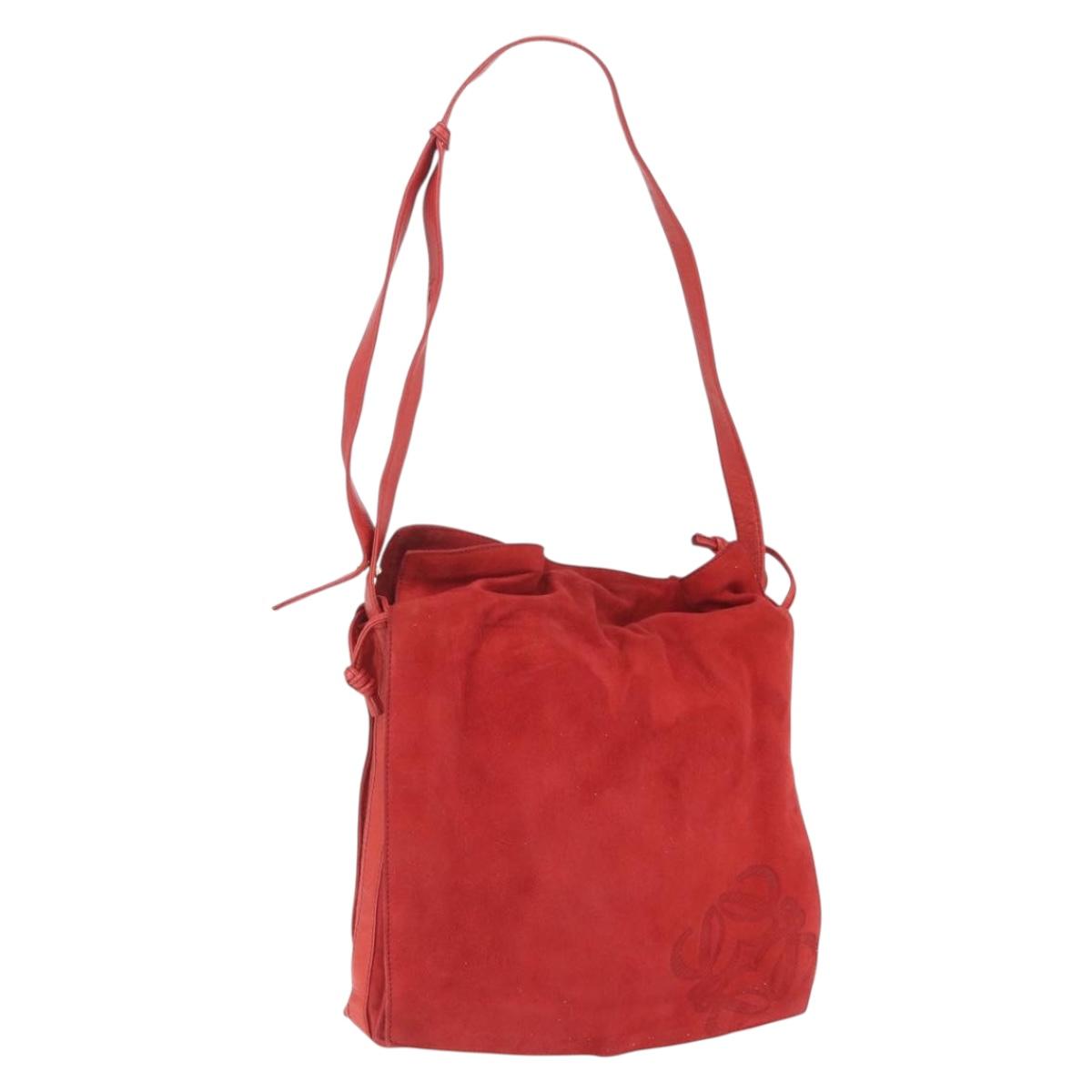 LOEWE Shoulder Bag Suede Red Gold Auth 160681