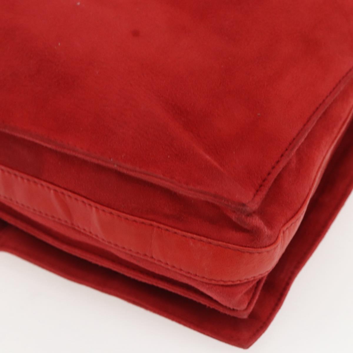 LOEWE Shoulder Bag Suede Red Gold Auth 160681