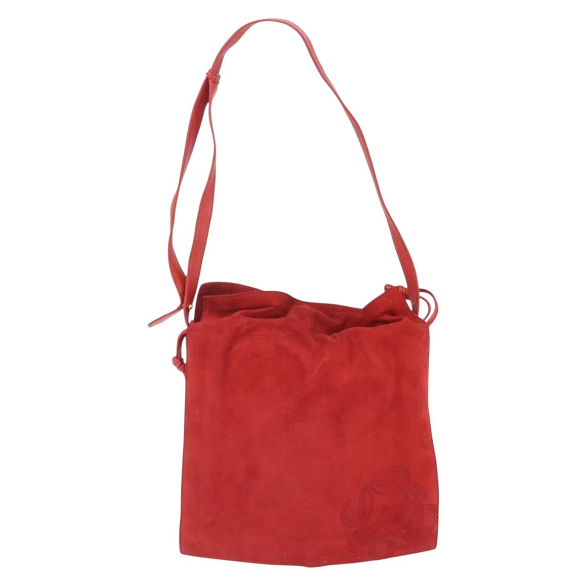 LOEWE Shoulder Bag Suede Red Gold Auth 160681