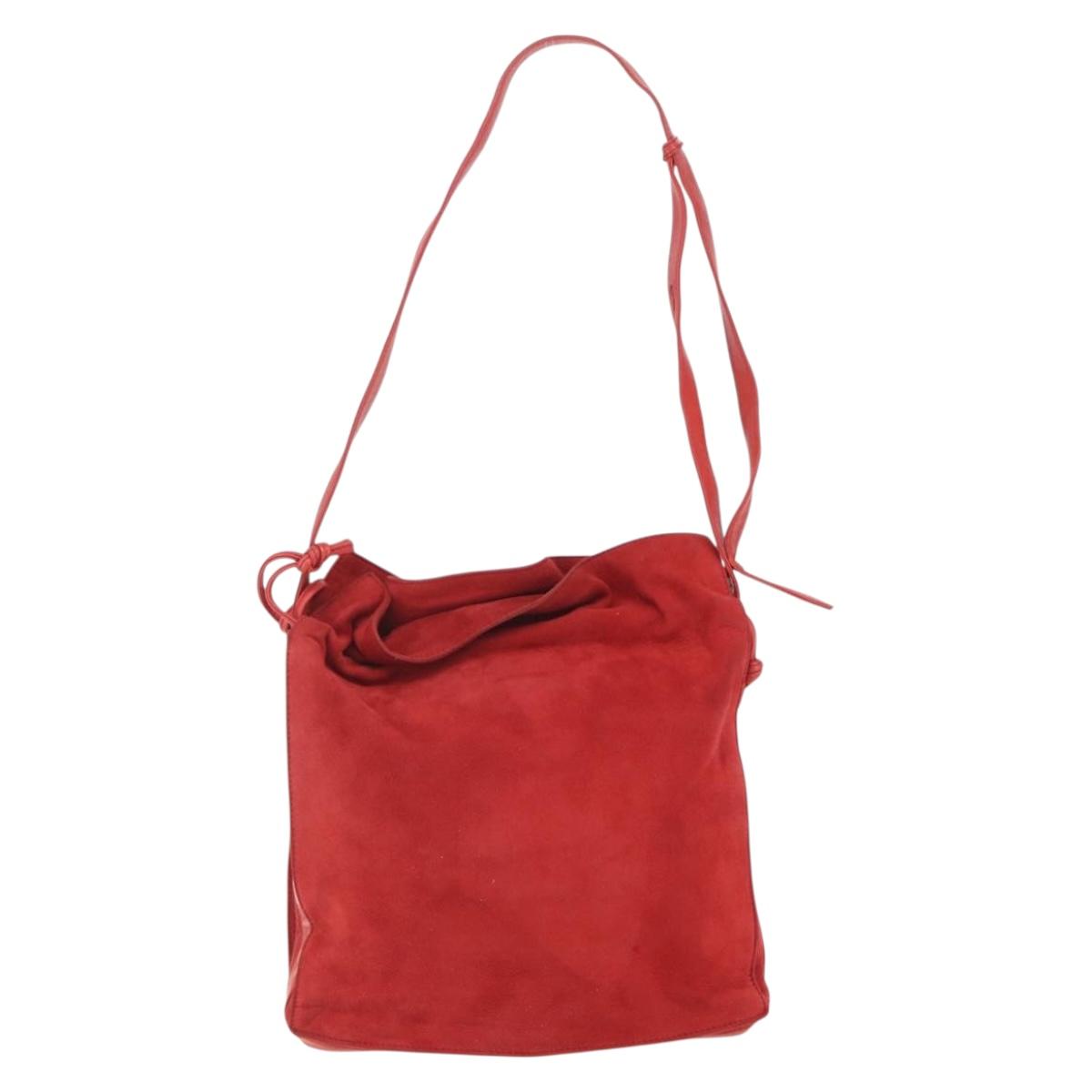 LOEWE Shoulder Bag Suede Red Gold Auth 160681