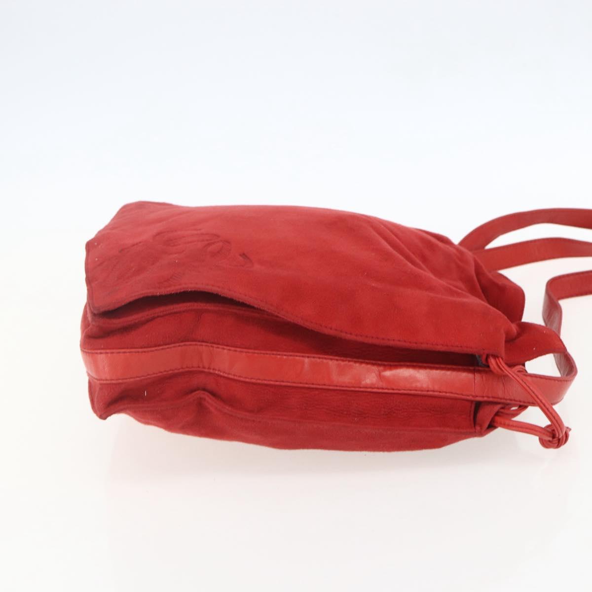 LOEWE Shoulder Bag Suede Red Gold Auth 160681