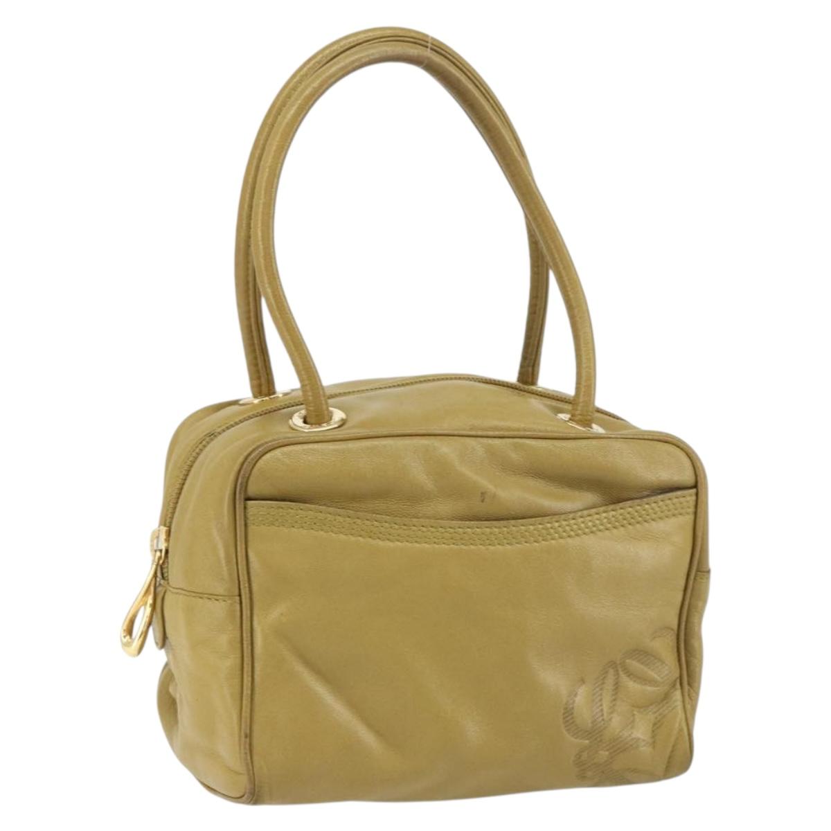 LOEWE anagram Hand Bag Leather Green Gold Auth 160682
