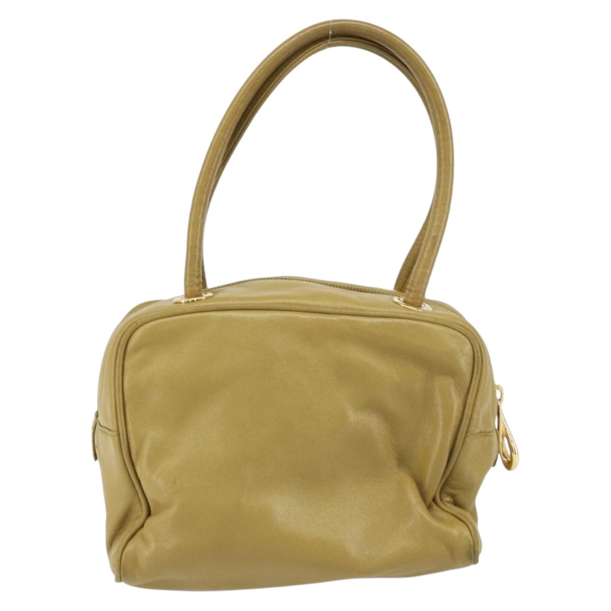 LOEWE anagram Hand Bag Leather Green Gold Auth 160682