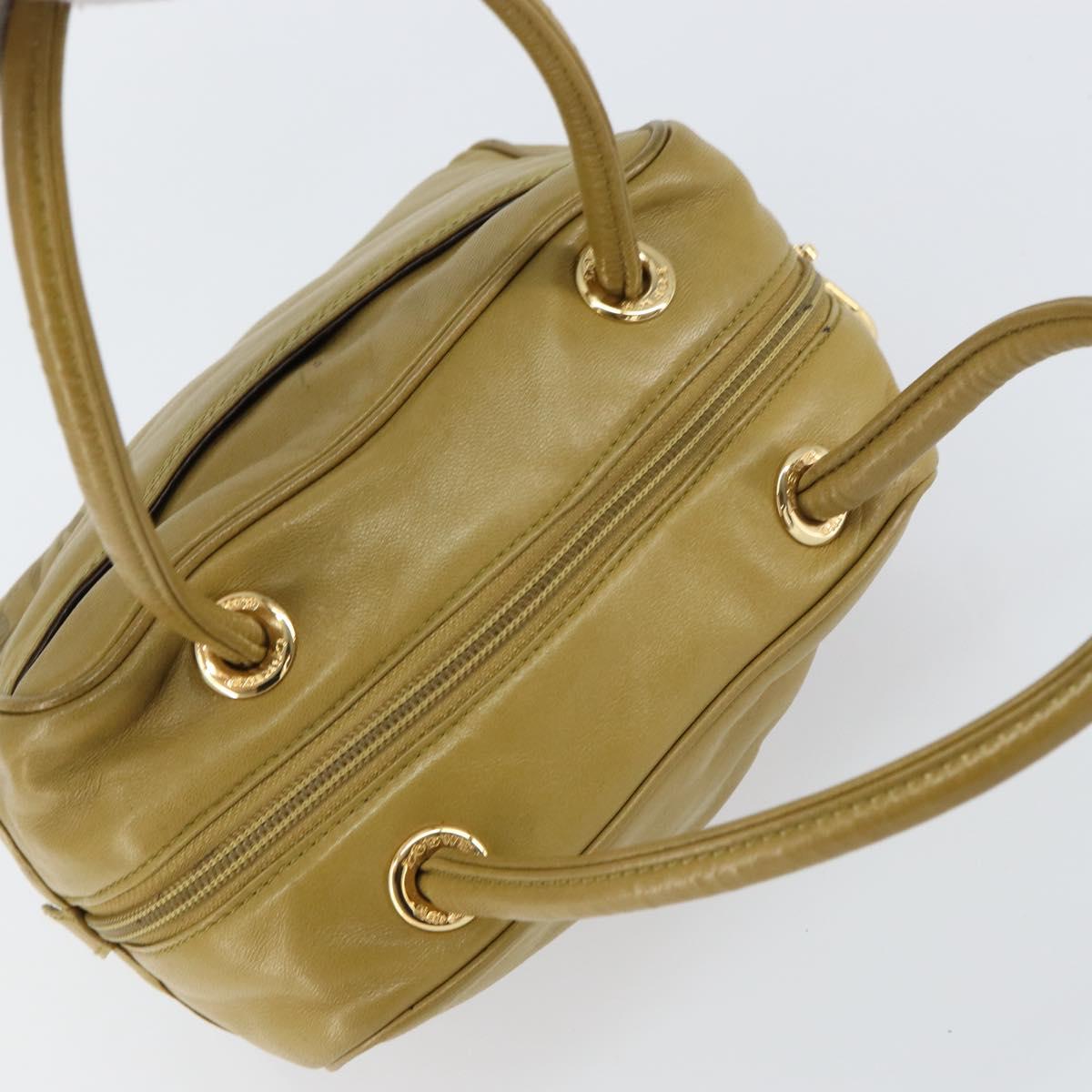LOEWE anagram Hand Bag Leather Green Gold Auth 160682