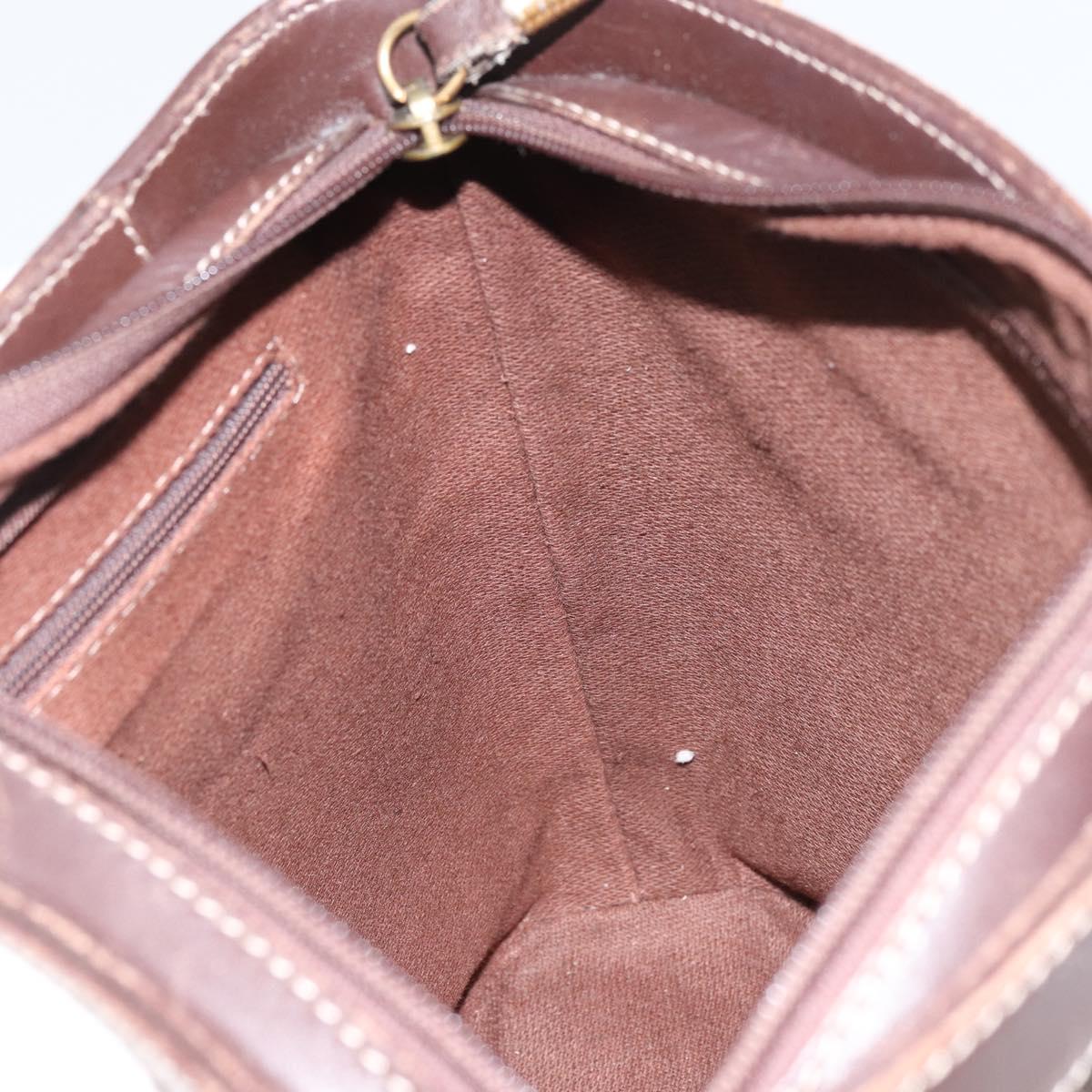 LOEWE anagram Shoulder Bag Nylon Brown Gold Auth 160683
