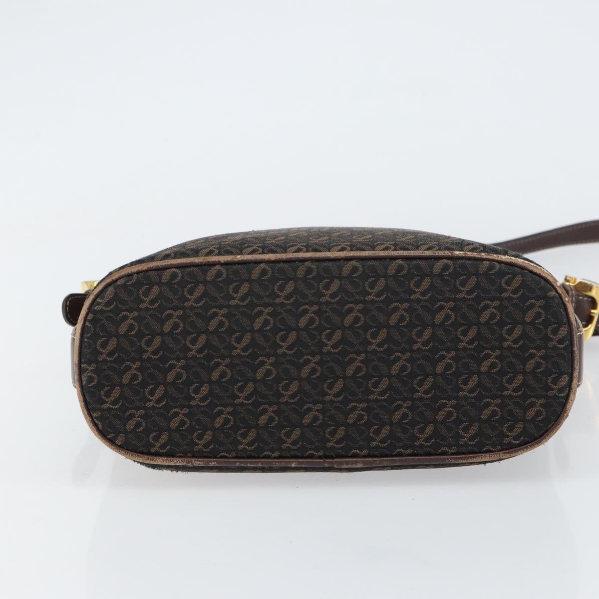 LOEWE anagram Shoulder Bag Nylon Brown Gold Auth 160683