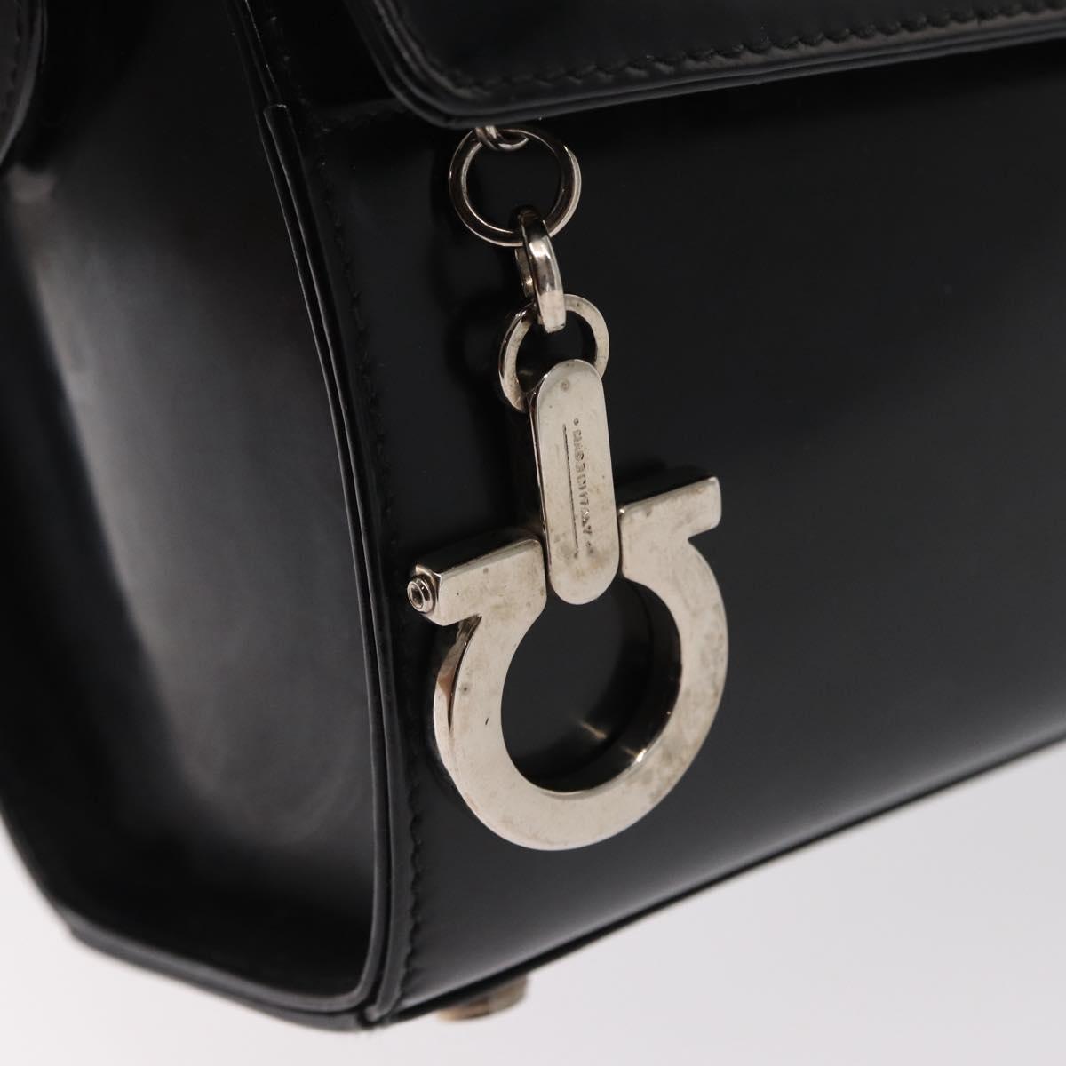 Salvatore Ferragamo Gancini Shoulder Bag Enamel Black Silver Auth 160684