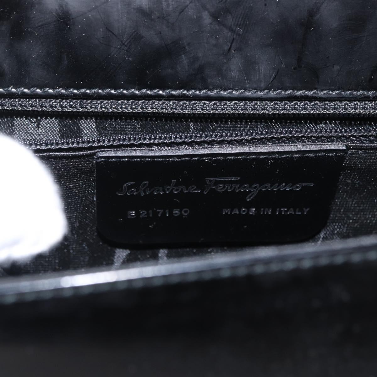 Salvatore Ferragamo Gancini Shoulder Bag Enamel Black Silver Auth 160684