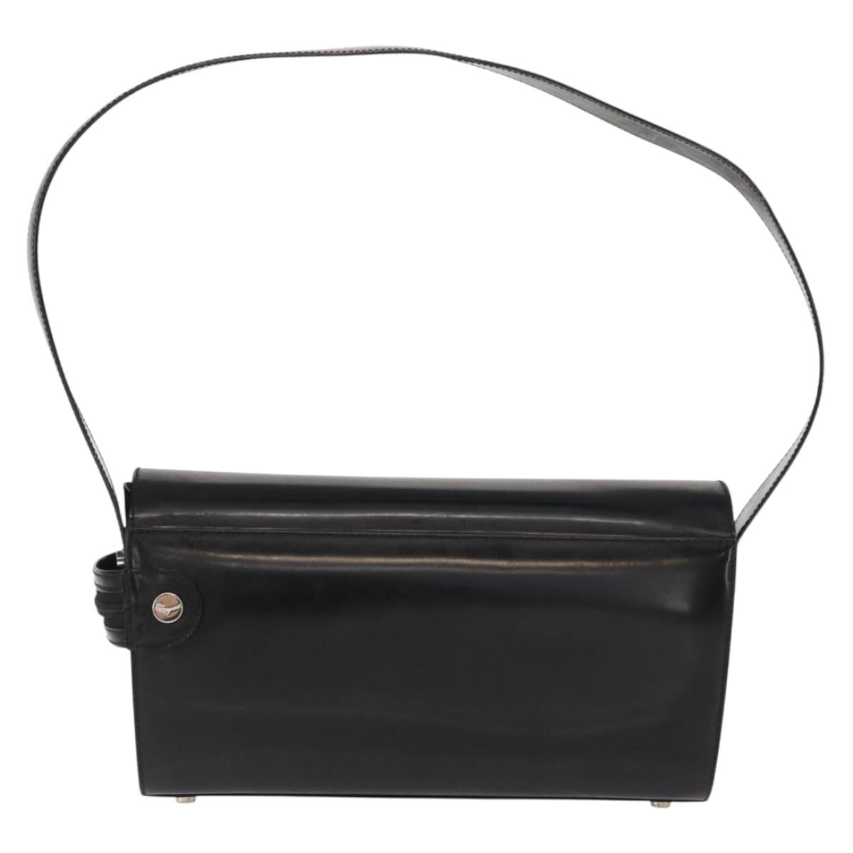 Salvatore Ferragamo Gancini Shoulder Bag Enamel Black Silver Auth 160684