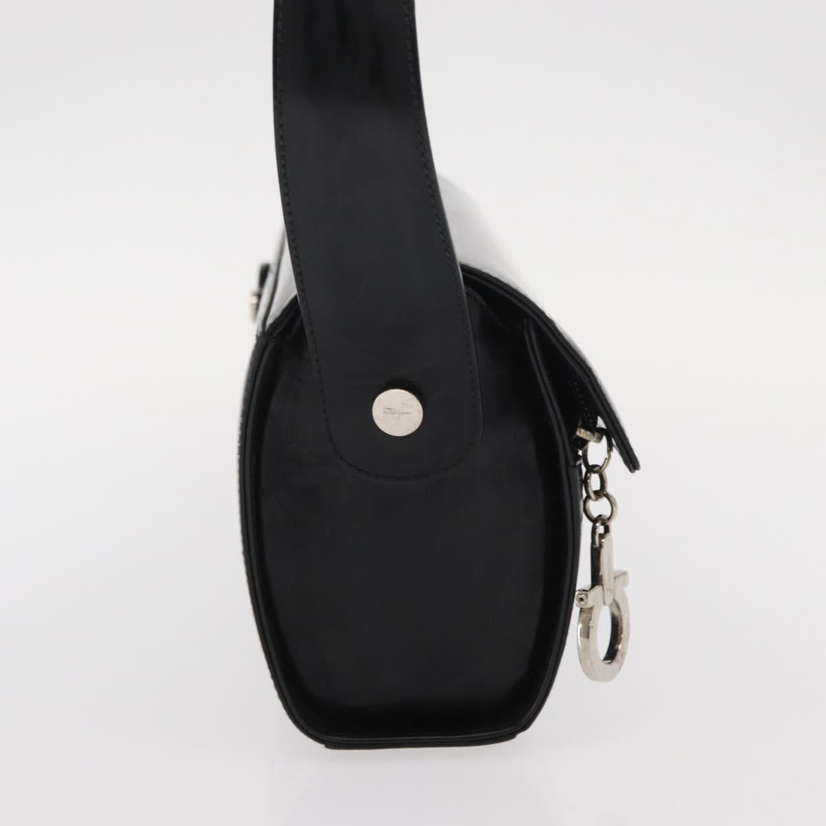 Salvatore Ferragamo Gancini Shoulder Bag Enamel Black Silver Auth 160684