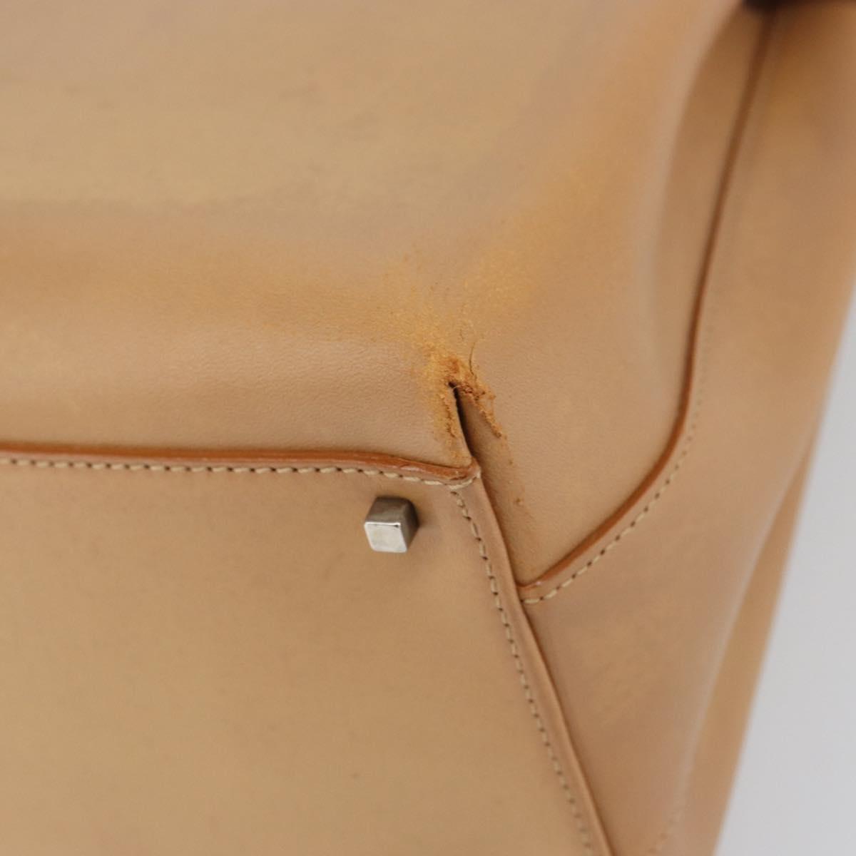 Salvatore Ferragamo Gancini Tote Bag Leather Beige Gold Auth 160685