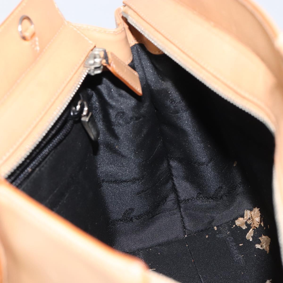 Salvatore Ferragamo Gancini Tote Bag Leather Beige Gold Auth 160685