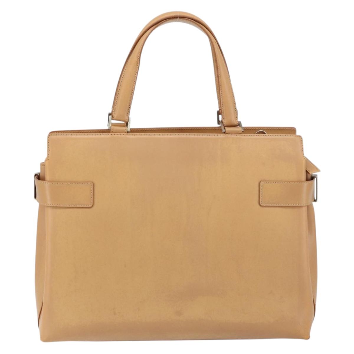 Salvatore Ferragamo Gancini Tote Bag Leather Beige Gold Auth 160685