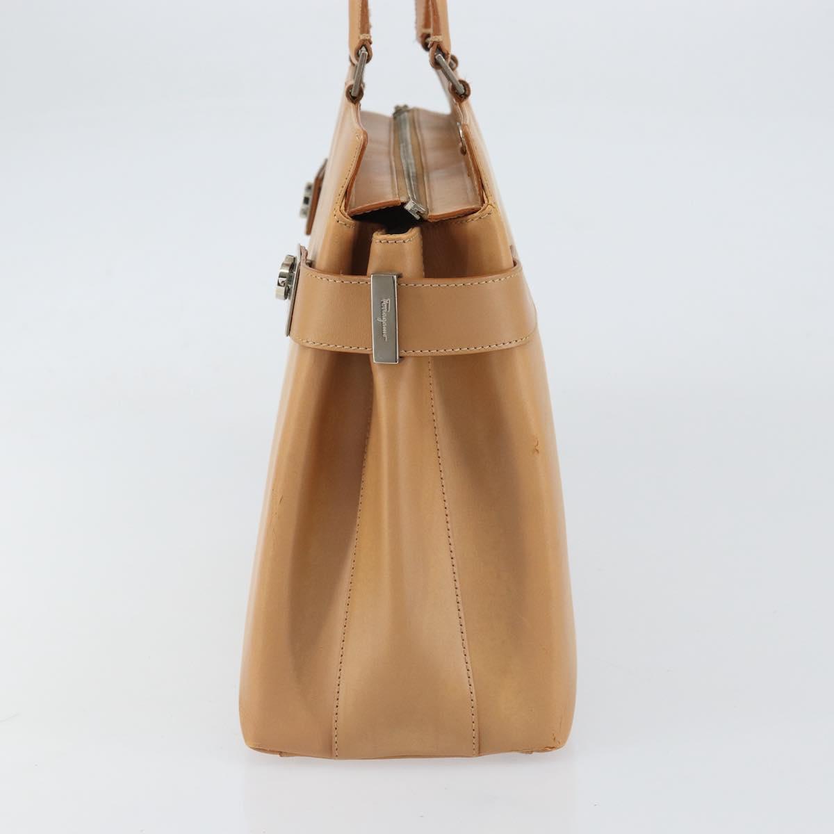 Salvatore Ferragamo Gancini Tote Bag Leather Beige Gold Auth 160685