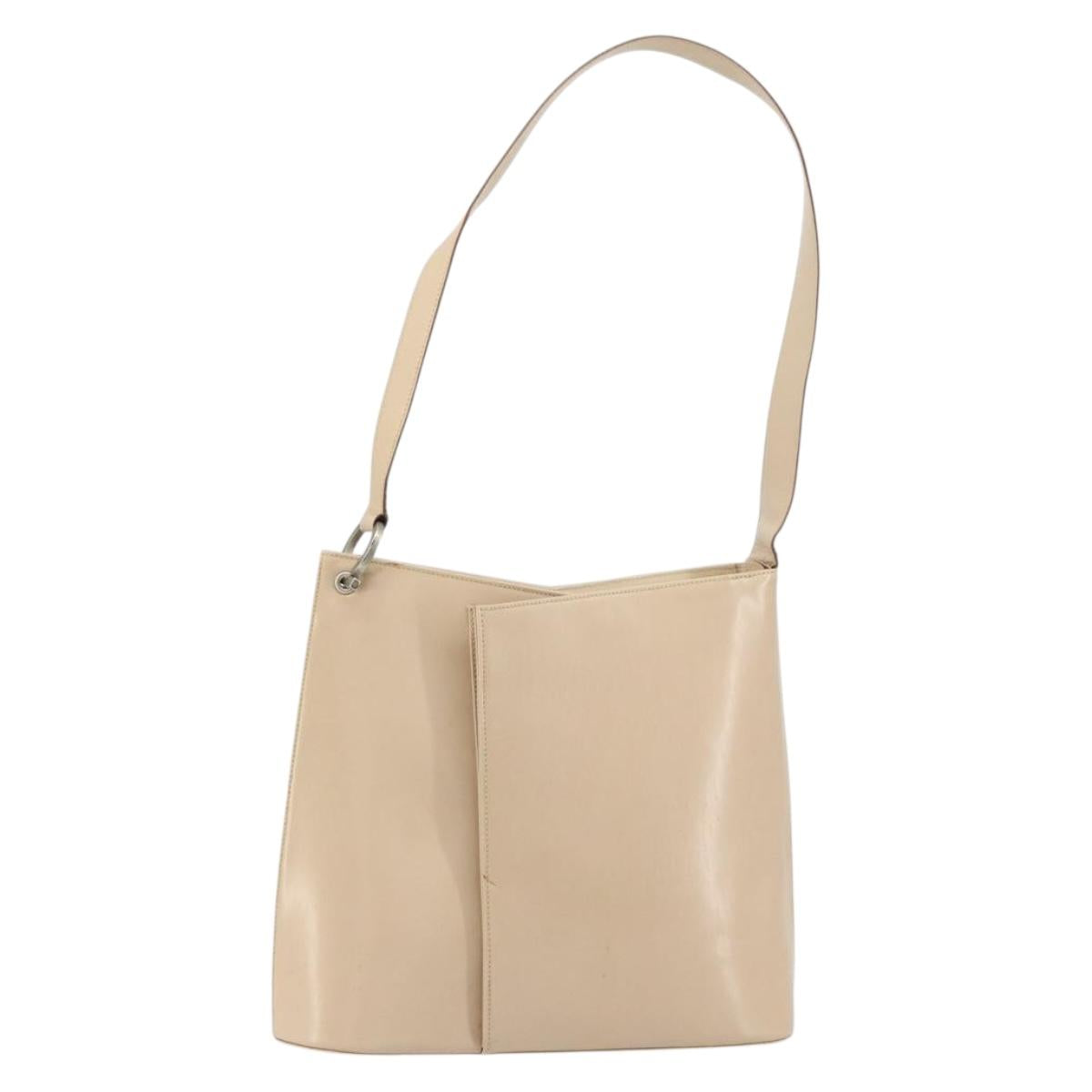 Salvatore Ferragamo Gancini Shoulder Bag Leather Beige Silver Auth 160686