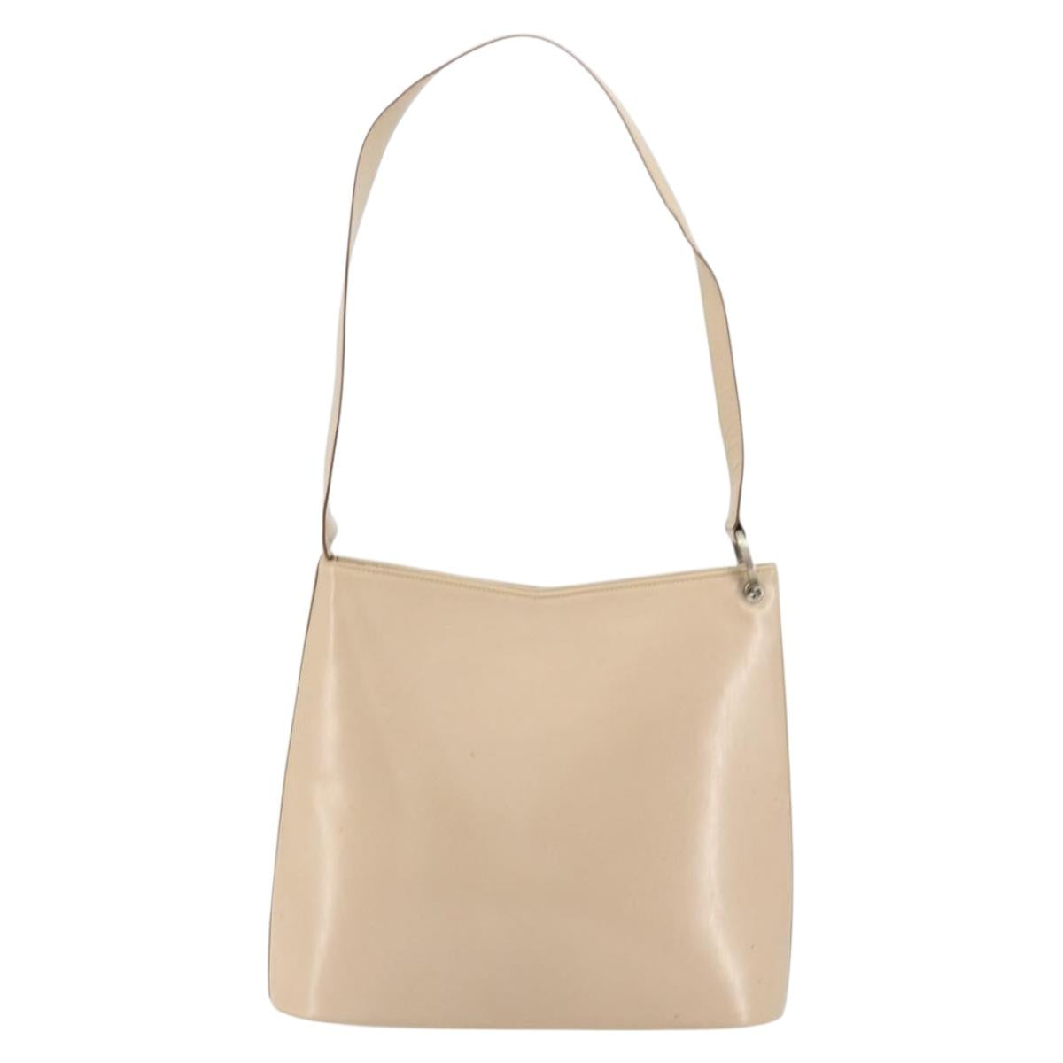 Salvatore Ferragamo Gancini Shoulder Bag Leather Beige Silver Auth 160686