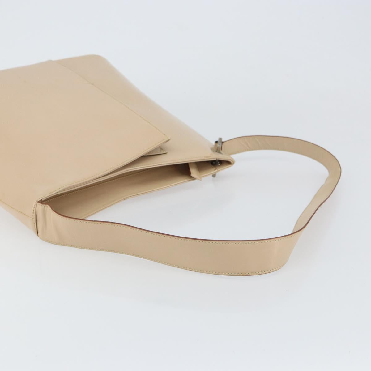 Salvatore Ferragamo Gancini Shoulder Bag Leather Beige Silver Auth 160686