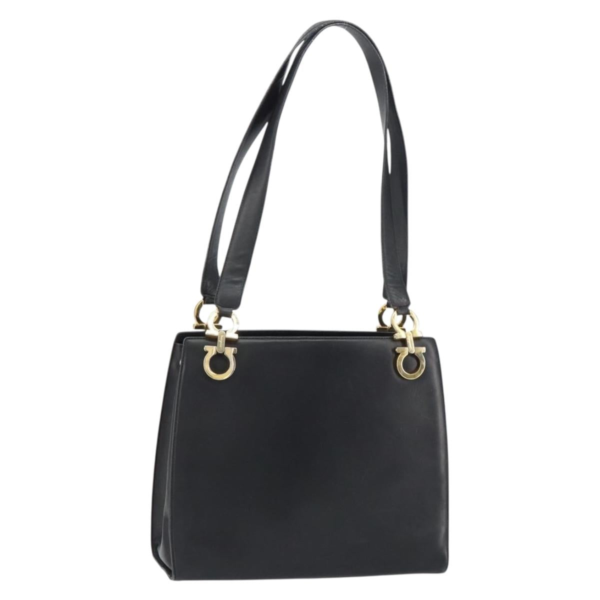 Salvatore Ferragamo Gancini Shoulder Bag Leather Black Gold Auth 160687