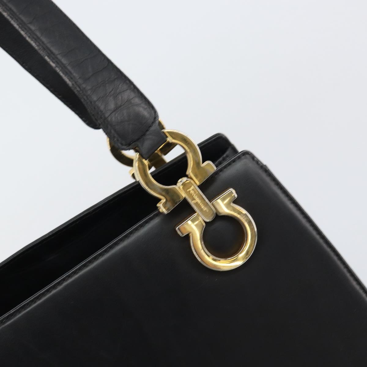 Salvatore Ferragamo Gancini Shoulder Bag Leather Black Gold Auth 160687