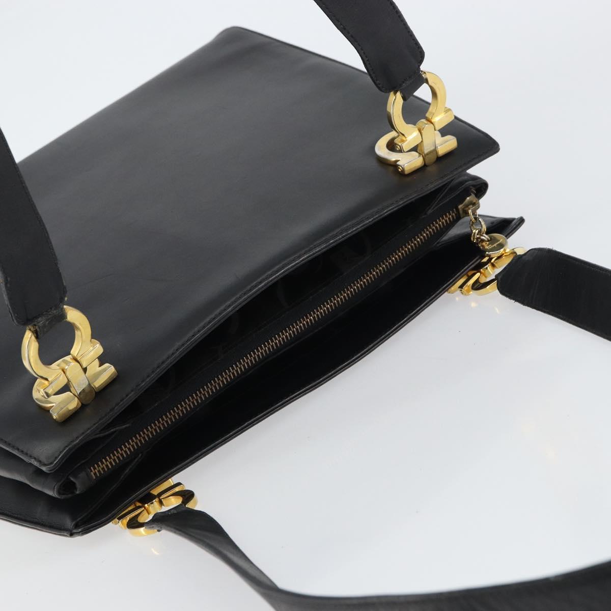Salvatore Ferragamo Gancini Shoulder Bag Leather Black Gold Auth 160687