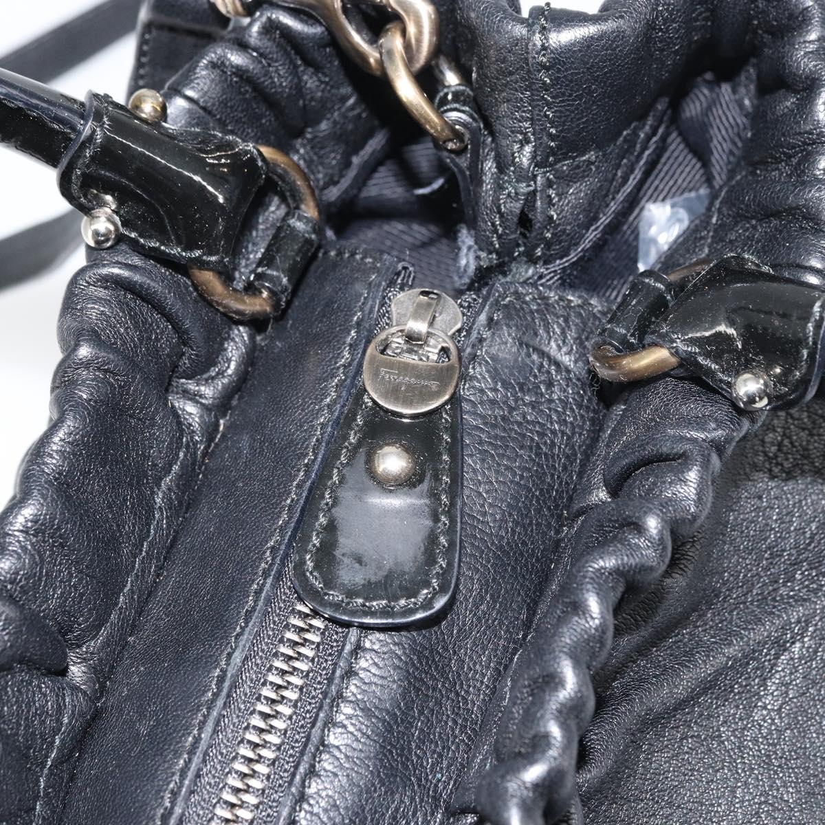 Salvatore Ferragamo Vala Hand Bag Leather 2way Black Auth 160688