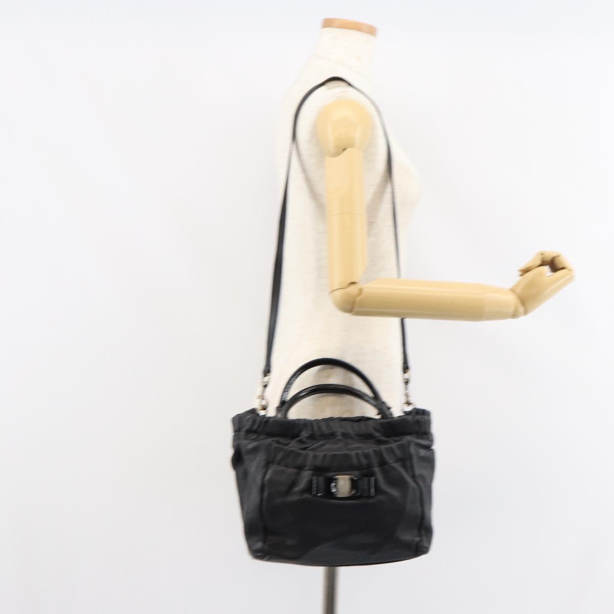 Salvatore Ferragamo Vala Hand Bag Leather 2way Black Auth 160688