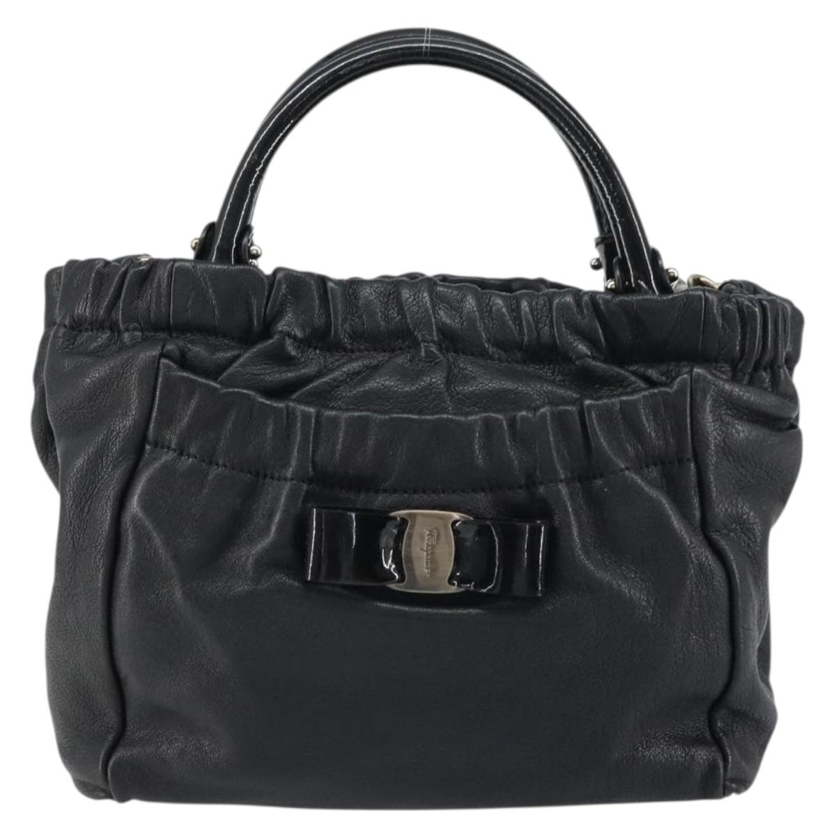 Salvatore Ferragamo Vala Hand Bag Leather 2way Black Auth 160688