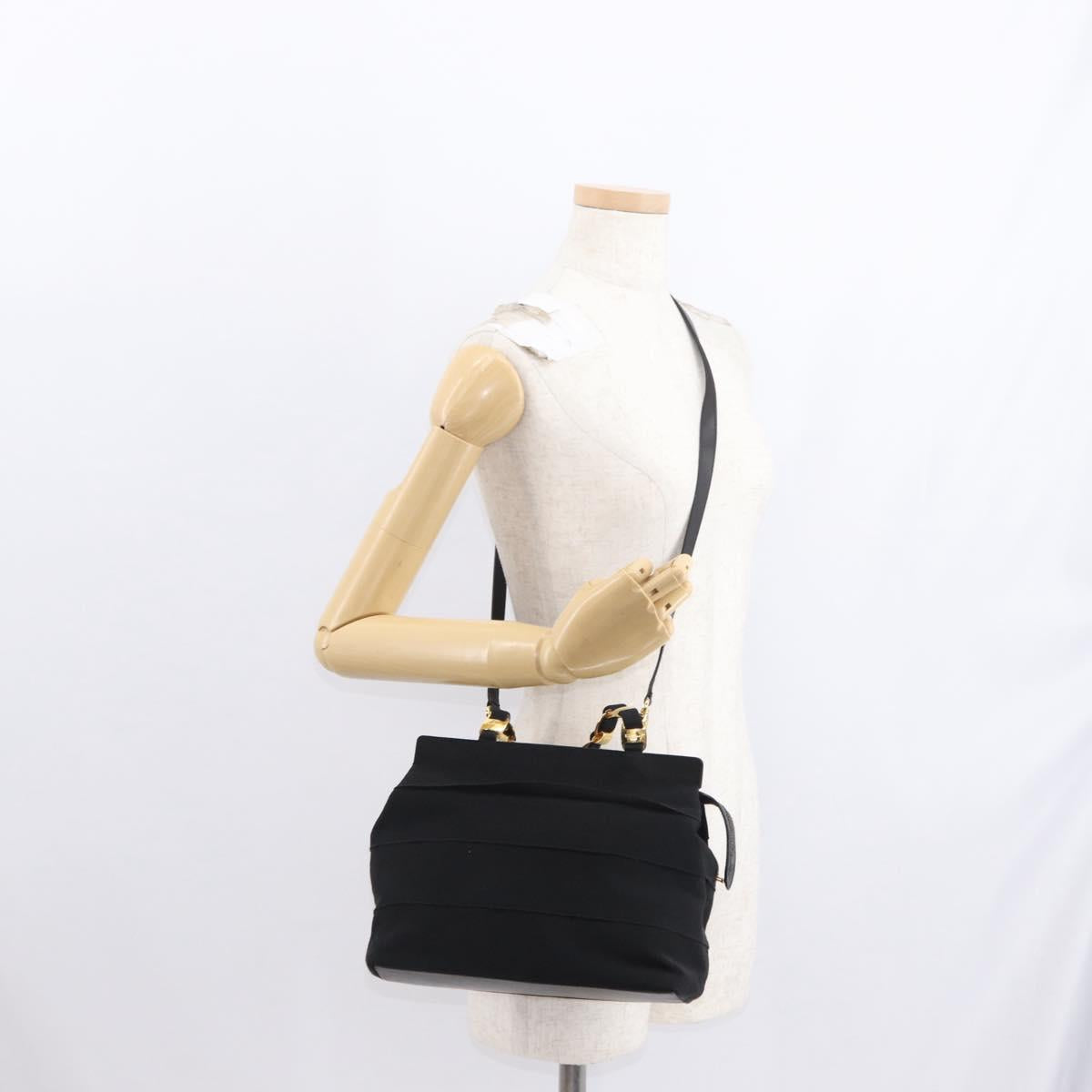 Salvatore Ferragamo Vala Hand Bag Canvas 2way Black Auth 160689