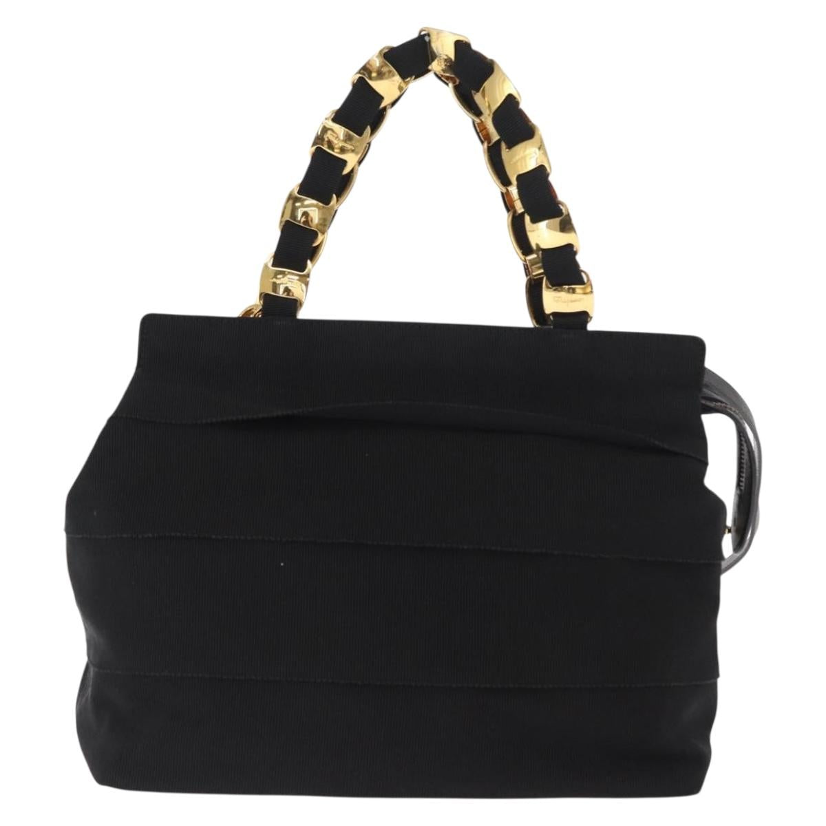 Salvatore Ferragamo Vala Hand Bag Canvas 2way Black Auth 160689