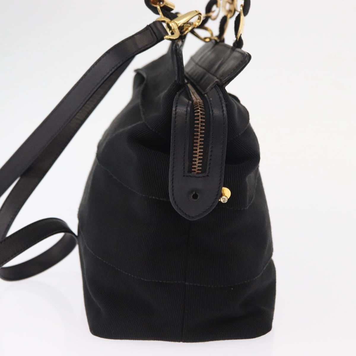 Salvatore Ferragamo Vala Hand Bag Canvas 2way Black Auth 160689