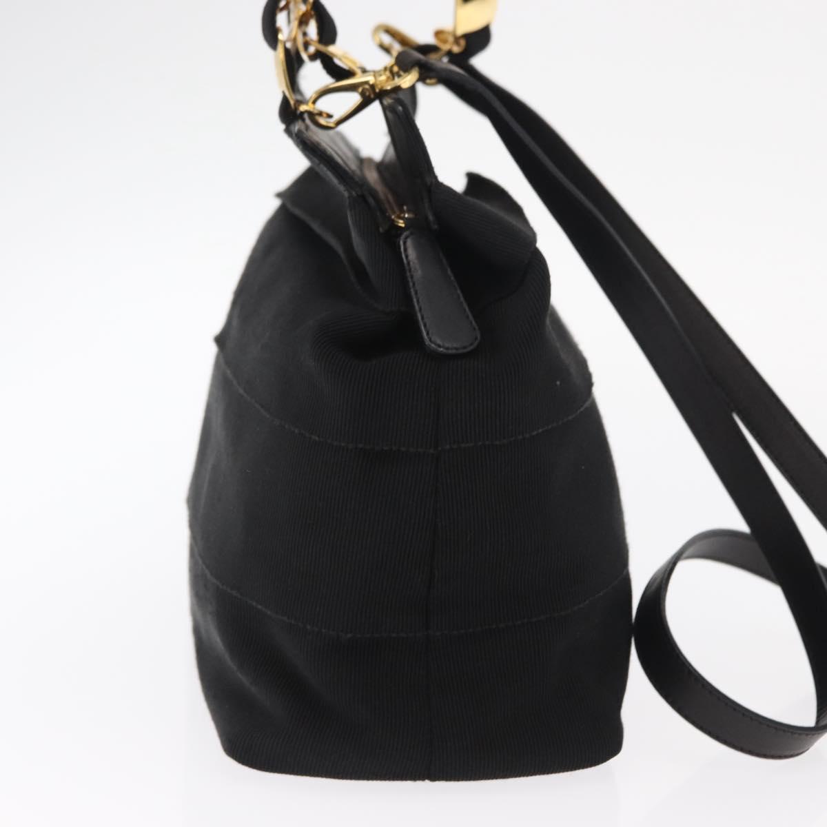 Salvatore Ferragamo Vala Hand Bag Canvas 2way Black Auth 160689